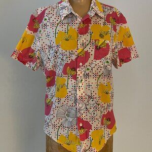 Mr. Turk Short Sleeve Blouse in Pink Yellow, Red and White Size Medium
